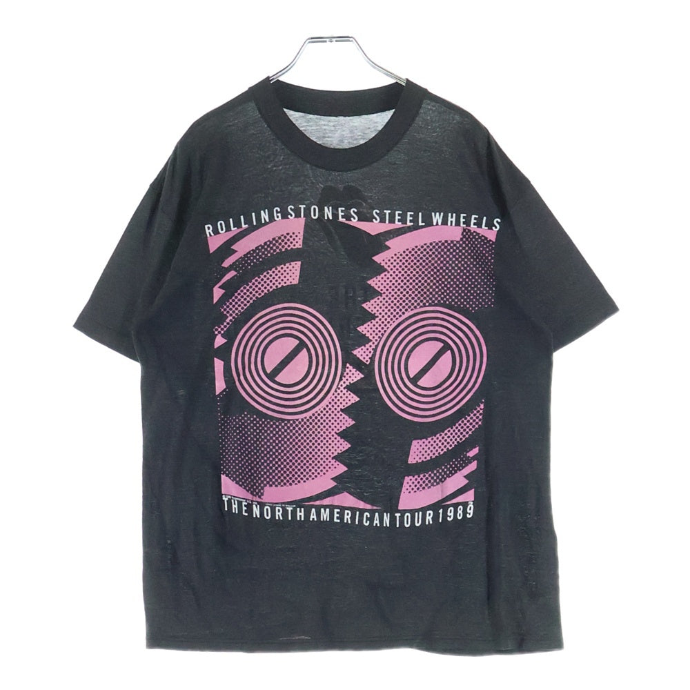 VINTAGE(ヴィンテージ) 80S ローリングストーンズ ザ ローリング ストーンズ スティール ホイールズ ザ ノース アメリカン ツアー フロント プリント 半袖Tシャツ ブラック