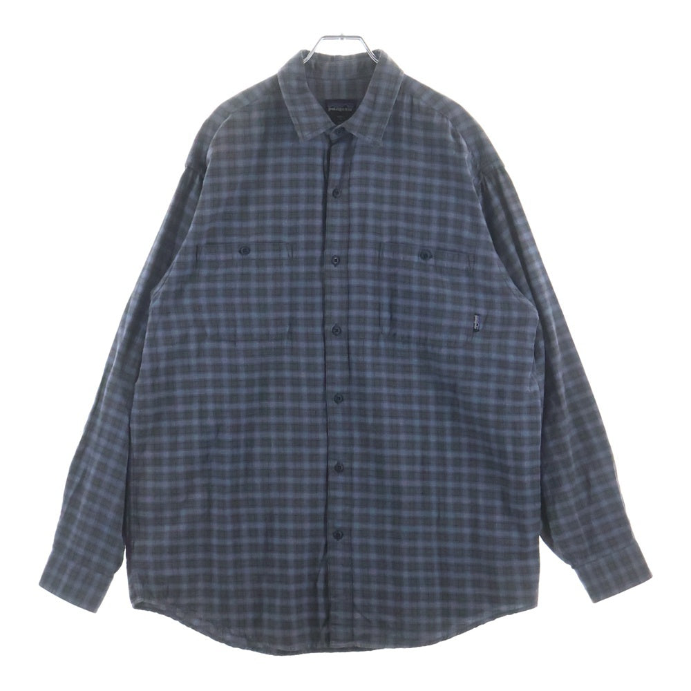PATAGONIA(パタゴニア) 90S REGULAR COLLAR DOUBLE POCKET SHIRT L/S ダブルポケット チェック柄長袖フランネルシャツ ブルー