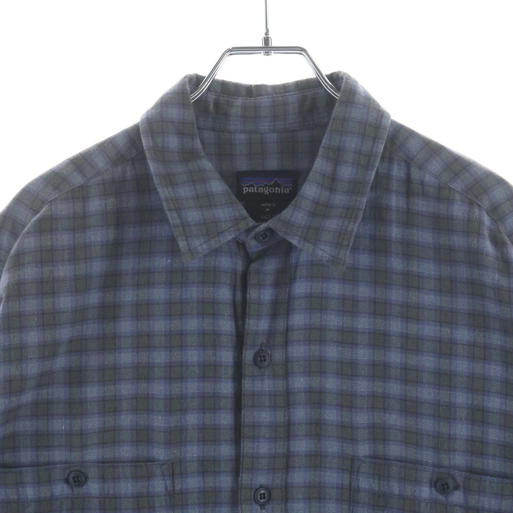 PATAGONIA(パタゴニア) 90S REGULAR COLLAR DOUBLE POCKET SHIRT L/S ダブルポケット チェック柄長袖フランネルシャツ ブルー