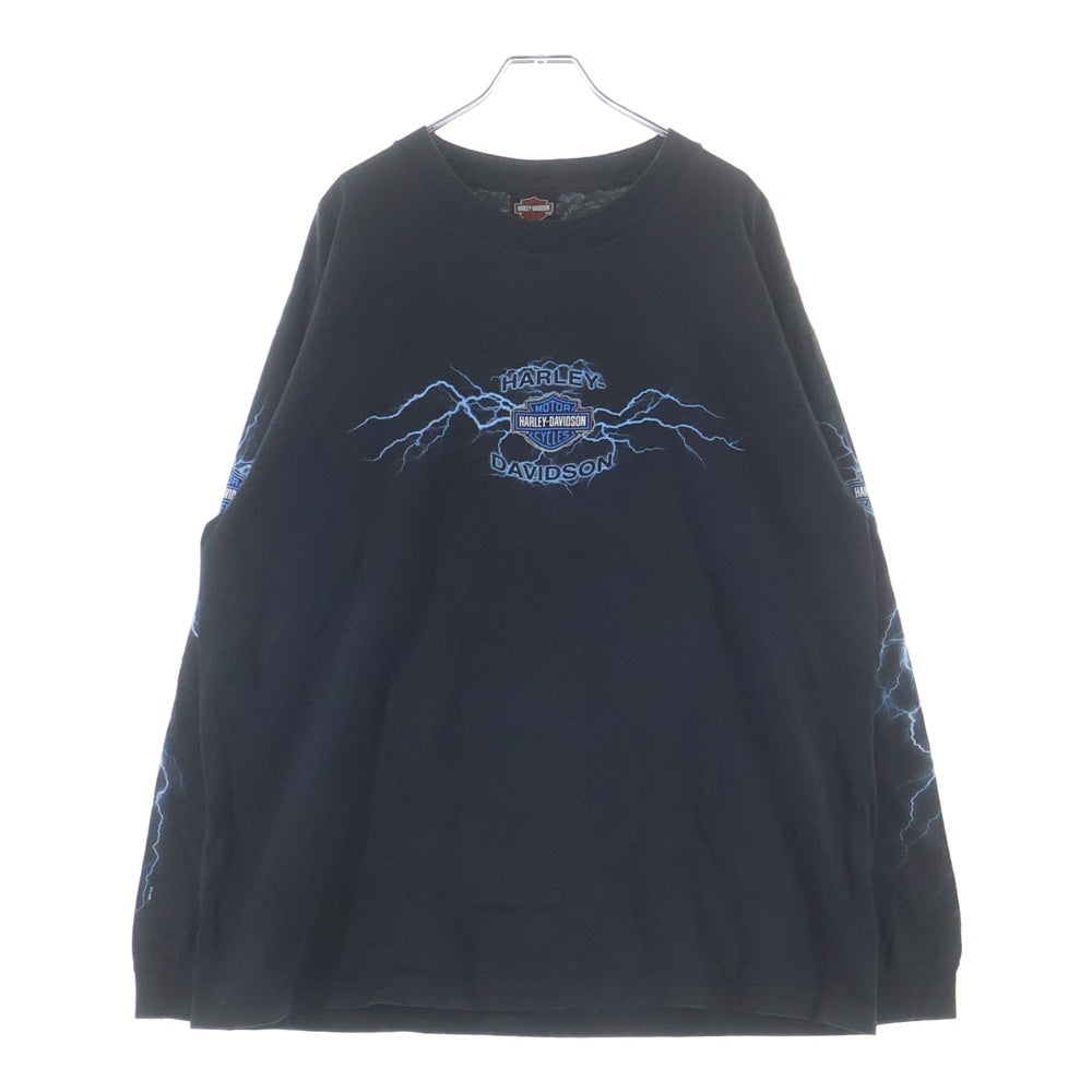 HARLEY DAVIDSON(ハーレーダビッドソン) 00S BAR & SHIELD BLUE LIGHTNING THUNDER L/S TEE バー アンド シールド ブルー サンダー 長袖 カットソー ブラック/ブルー