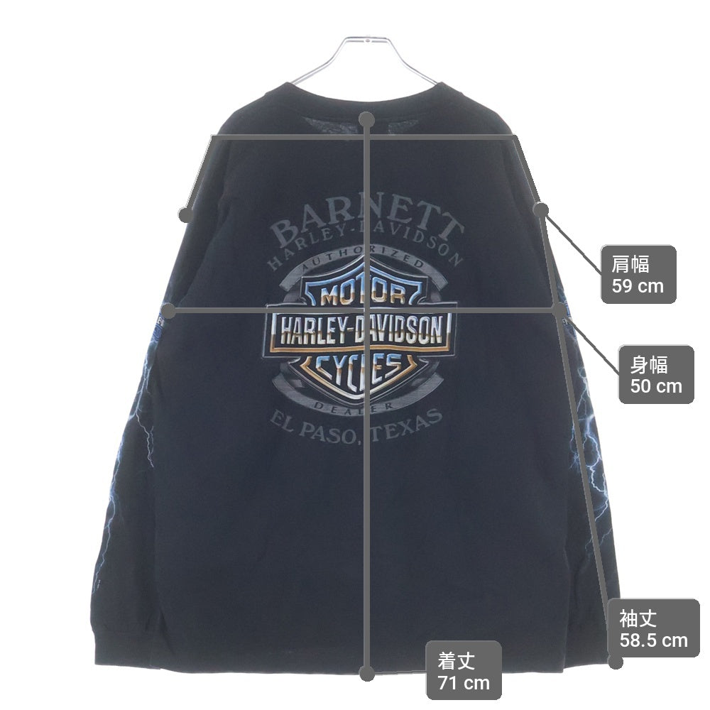 HARLEY DAVIDSON(ハーレーダビッドソン) 00S BAR & SHIELD BLUE LIGHTNING THUNDER L/S TEE バー アンド シールド ブルー サンダー 長袖 カットソー ブラック/ブルー