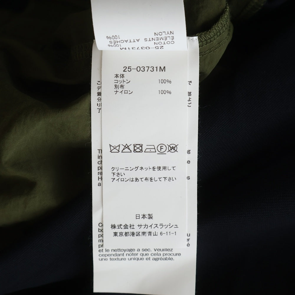 Sacai(サカイ) 25AW Taslan Nylon x Cotton Jersey L/S T-Shirt 25-03731M ナイロンドッキング長袖Tシャツ ネイビー