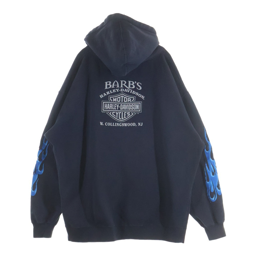 HARLEY DAVIDSON(ハーレーダビッドソン) 10s FLAMES ZIP HOODIE 袖ファイヤー ブルーフレイムス ジップアップパーカー ダークネイビー