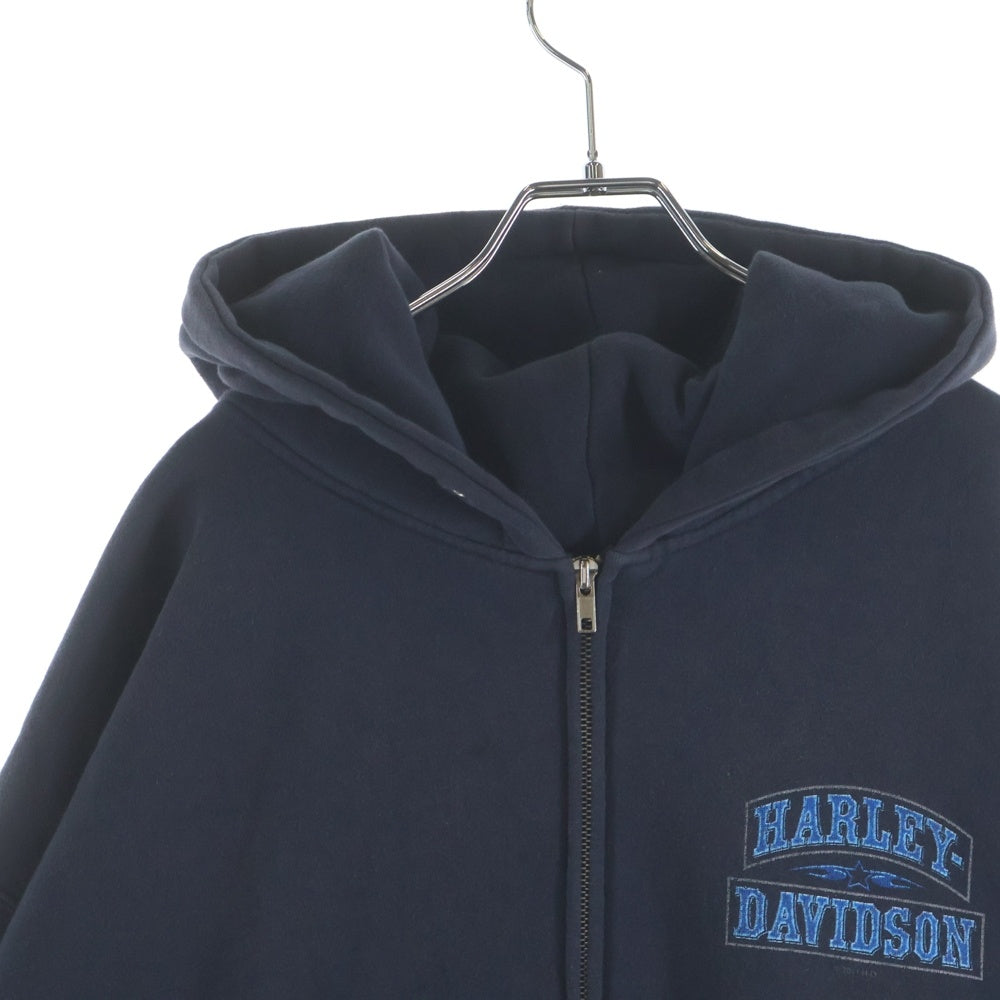 HARLEY DAVIDSON(ハーレーダビッドソン) 10s FLAMES ZIP HOODIE 袖ファイヤー ブルーフレイムス ジップアップパーカー ダークネイビー