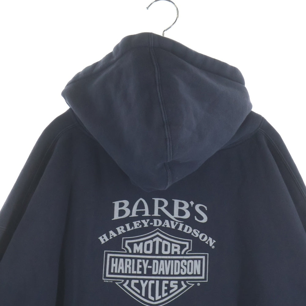 HARLEY DAVIDSON(ハーレーダビッドソン) 10s FLAMES ZIP HOODIE 袖ファイヤー ブルーフレイムス ジップアップパーカー ダークネイビー