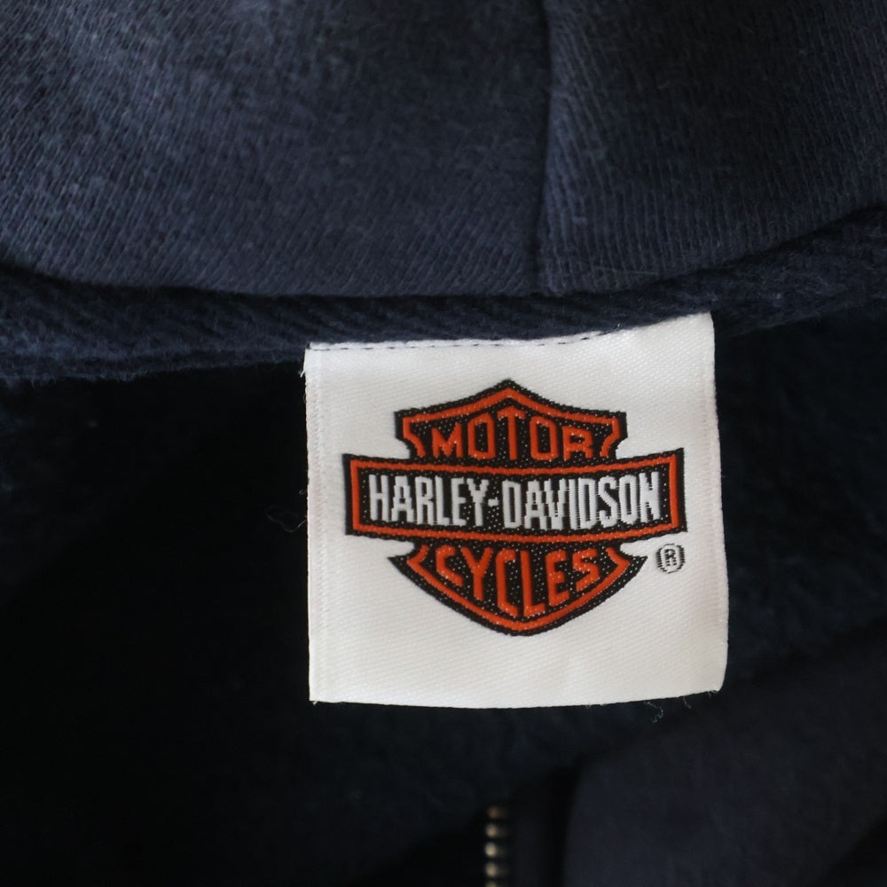 HARLEY DAVIDSON(ハーレーダビッドソン) 10s FLAMES ZIP HOODIE 袖ファイヤー ブルーフレイムス ジップアップパーカー ダークネイビー