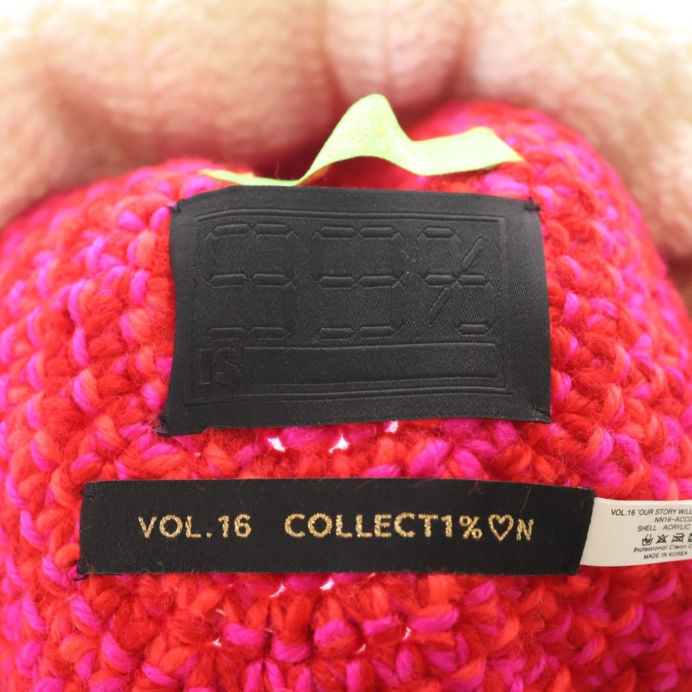 99%is(ナインティナインパーセントイズ) HAND MADE MAG1%C MUSHROOM BUCKET HAT ハンドメイド マッシュルーム ピンズ ニット帽 レッド/ホワイト レディース