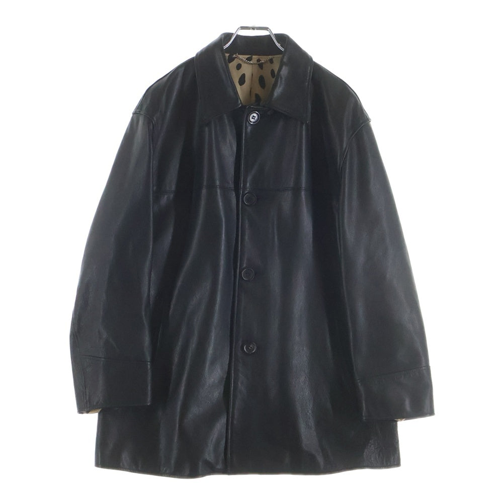 WACKO MARIA(ワコマリア) 24SS LEATHER CAR COAT TYPE-2 裏地レオパード カウハイド レザー カーコート ジャケット ブラック