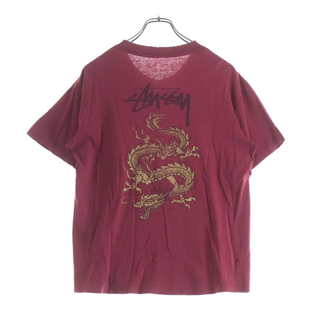 STUSSY(ステューシー) 80s VINTAGE DRAGON LOGO PRINT Tee ヴィンテージ ドラゴン ロゴ プリント 半袖カットソーTシャツ レッド