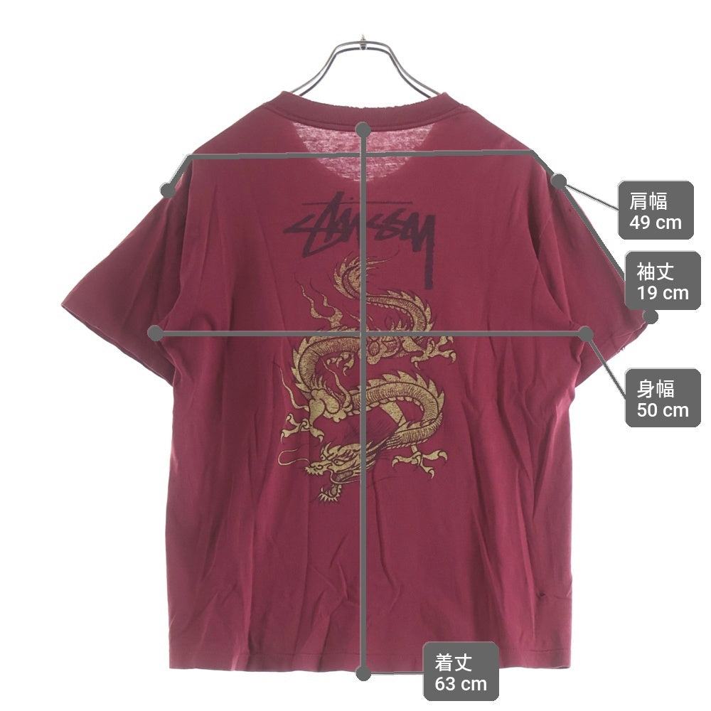 STUSSY(ステューシー) 80s VINTAGE DRAGON LOGO PRINT Tee ヴィンテージ ドラゴン ロゴ プリント 半袖カットソーTシャツ レッド