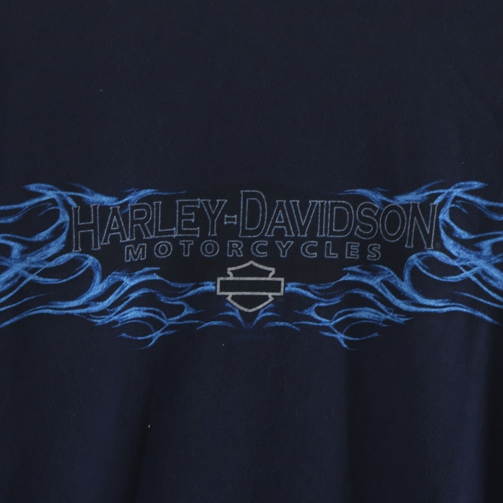 HARLEY DAVIDSON(ハーレーダビッドソン) 00S BAR & SHILD BLUE FLAME DALES L/S TEE バー アンド シールド ブルーフレーム 長袖Tシャツ カットソー ネイビー