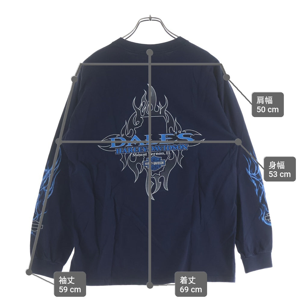 HARLEY DAVIDSON(ハーレーダビッドソン) 00S BAR & SHILD BLUE FLAME DALES L/S TEE バー アンド シールド ブルーフレーム 長袖Tシャツ カットソー ネイビー