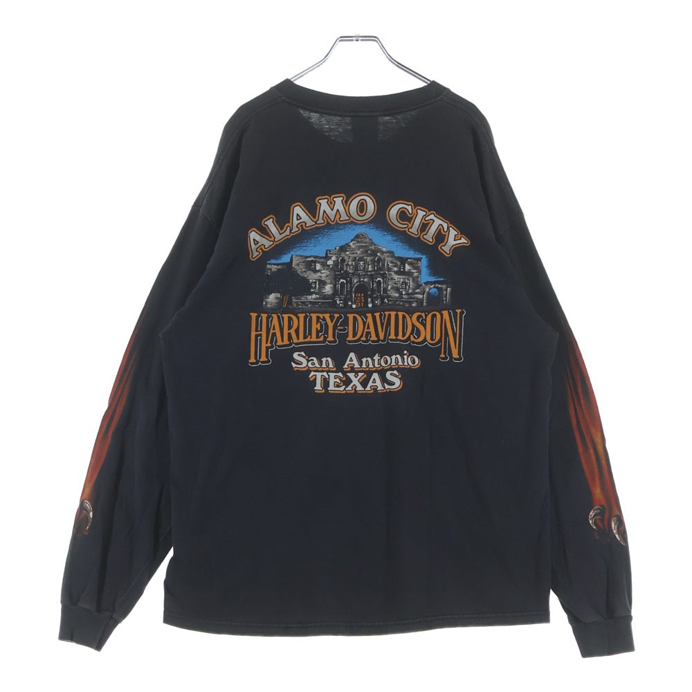 HARLEY DAVIDSON(ハーレーダビッドソン) 90-00S EAGLE FIRE PATTERN FLAME L/S TEE ALAMO CITY イーグル ファイヤーパターン フレーム 長袖Tシャツ カットソー ブラック