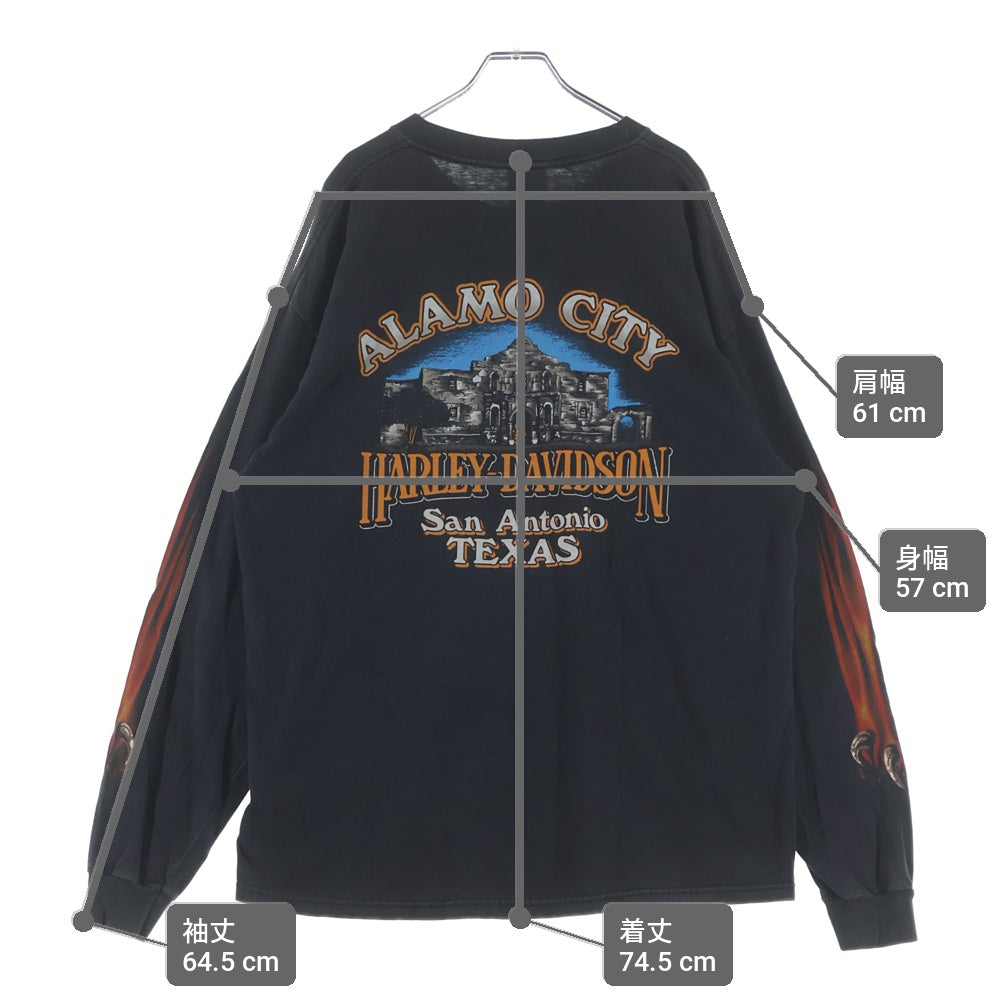HARLEY DAVIDSON(ハーレーダビッドソン) 90-00S EAGLE FIRE PATTERN FLAME L/S TEE ALAMO CITY イーグル ファイヤーパターン フレーム 長袖Tシャツ カットソー ブラック