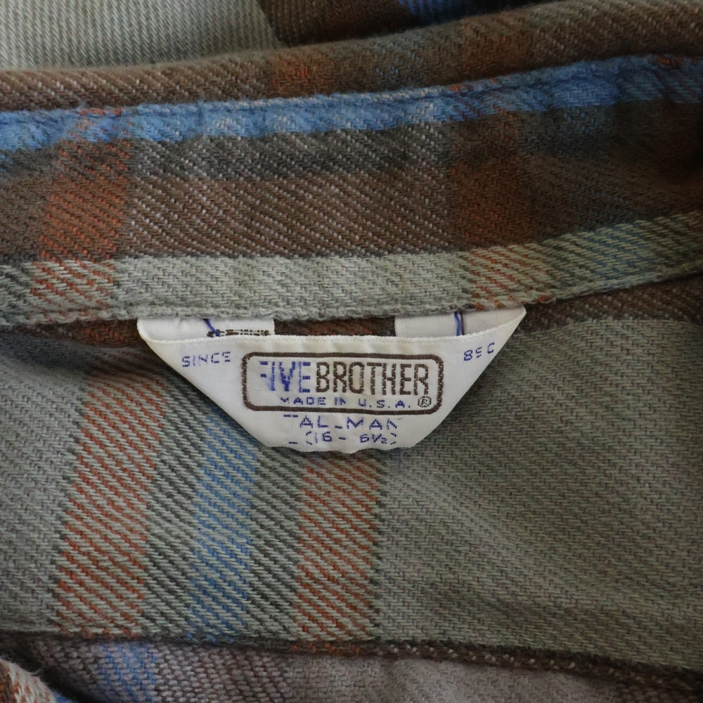 FIVE BROTHERS(ファイブブラザー) 70-80S FLANNEL CHECK L/S SHIRT コットン チェック 長袖 ネルシャツ ブラウン/ブルー/グレー