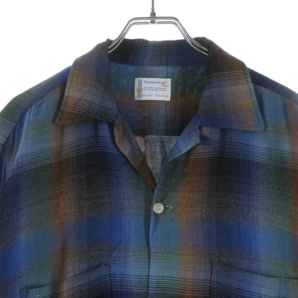 PENNEYS TOWNCRAFT(ぺニーズタウンクラフト) 60s PLUS OMBRE CHECK RAYON SHIRT プラス オンブレチェック レーヨン 長袖シャツ ブルー/ブラック/ブラウン