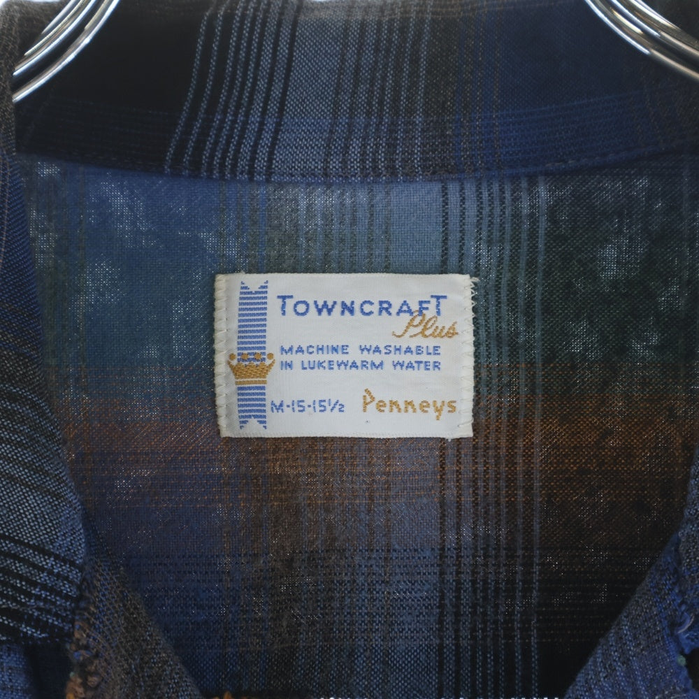 PENNEYS TOWNCRAFT(ぺニーズタウンクラフト) 60s PLUS OMBRE CHECK RAYON SHIRT プラス オンブレチェック レーヨン 長袖シャツ ブルー/ブラック/ブラウン