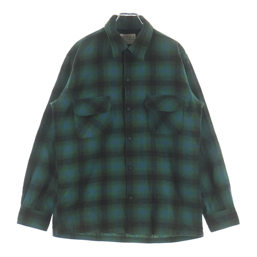PENNEYS TOWNCRAFT(ぺニーズタウンクラフト) 60-70S WOOL CHECK OPEN COLOR L/S SHIRT 開襟 チェック 長袖シャツ グリーン/ブラウン/ブルー
