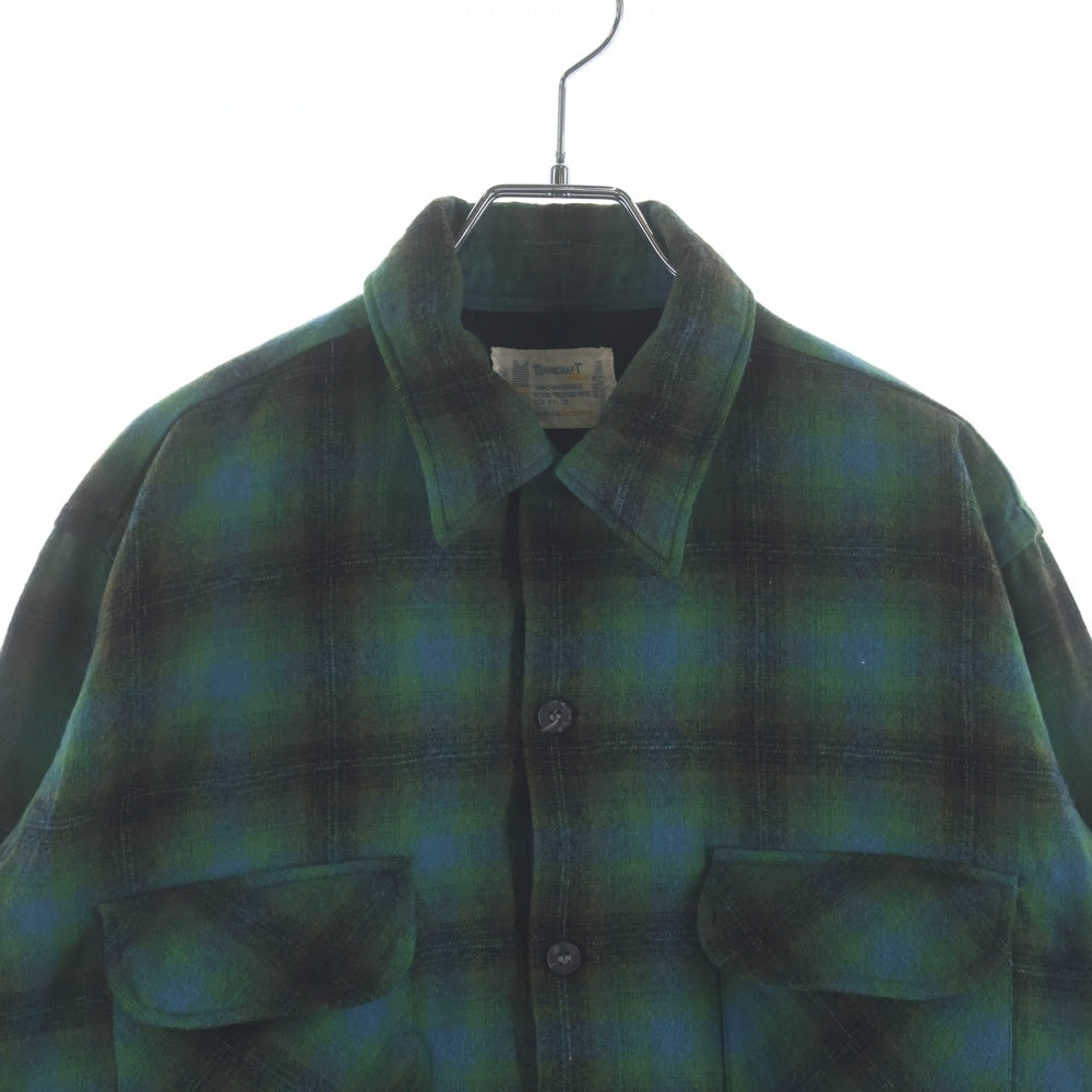 PENNEYS TOWNCRAFT(ぺニーズタウンクラフト) 60-70S WOOL CHECK OPEN COLOR L/S SHIRT 開襟 チェック 長袖シャツ グリーン/ブラウン/ブルー