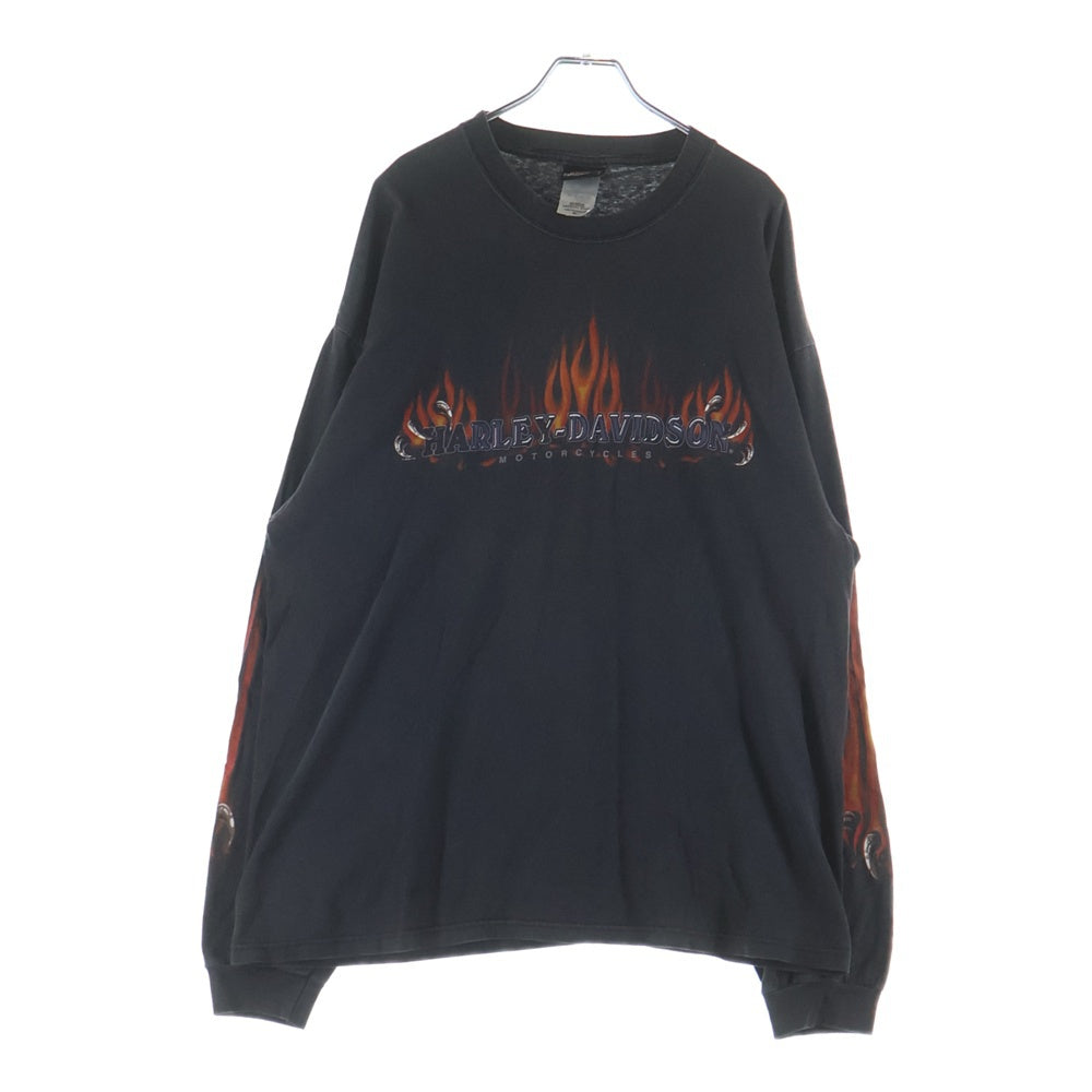 HARLEY DAVIDSON(ハーレーダビッドソン) 00S EAGLE FLAME L/S TEE PAT ROGERS SPEEDWAY イーグルフレーム 長袖Tシャツ カットソー ブラック