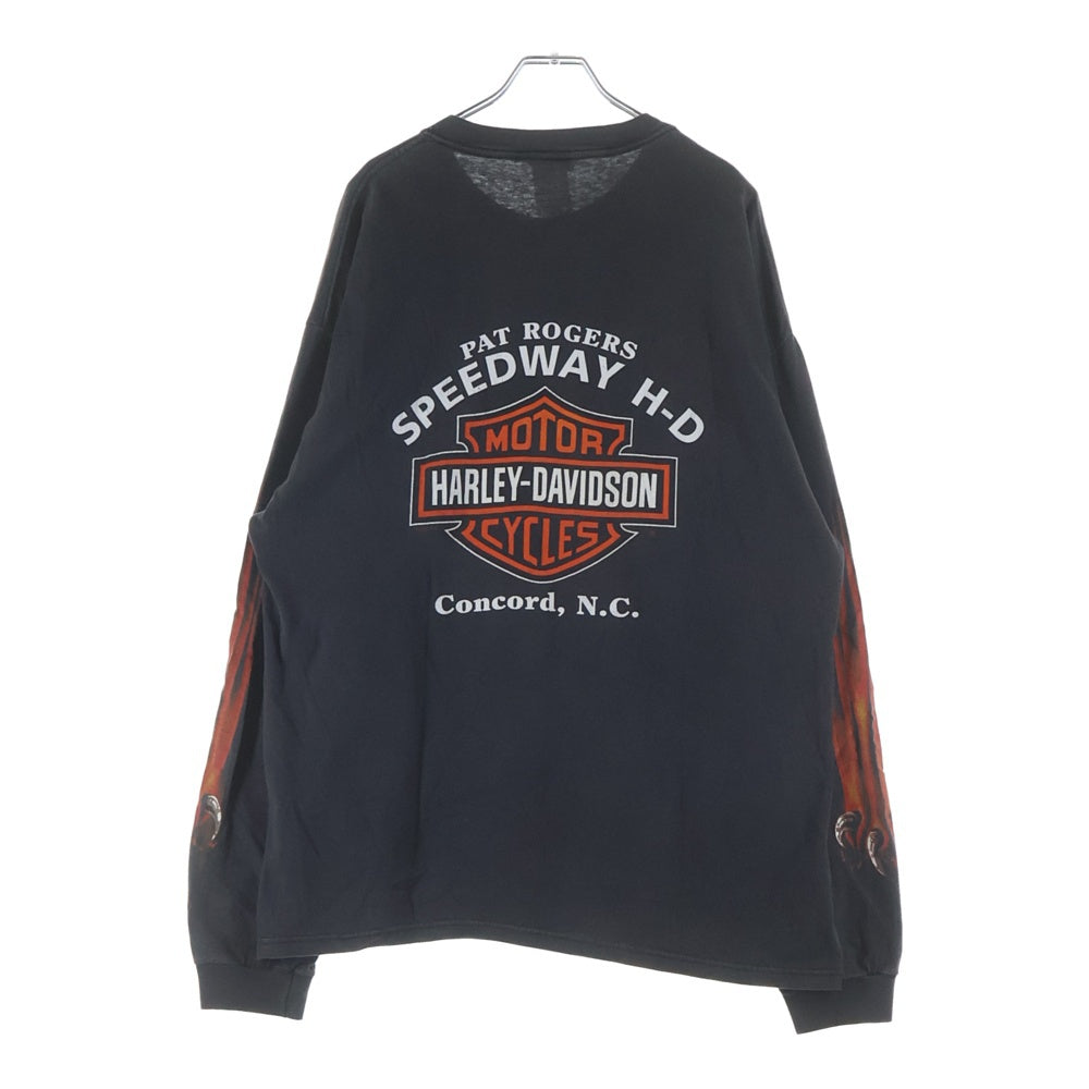HARLEY DAVIDSON(ハーレーダビッドソン) 00S EAGLE FLAME L/S TEE PAT ROGERS SPEEDWAY イーグルフレーム 長袖Tシャツ カットソー ブラック
