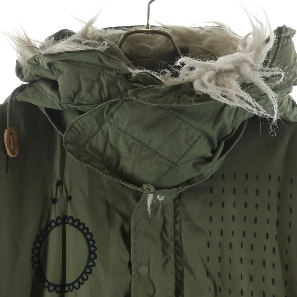 NO BRAND(ノーブランド) YEAH RIGHT!! REMAKE LEATHER SLEEVE MODS COAT リメイク レザースリーブ モッズコート カーキ