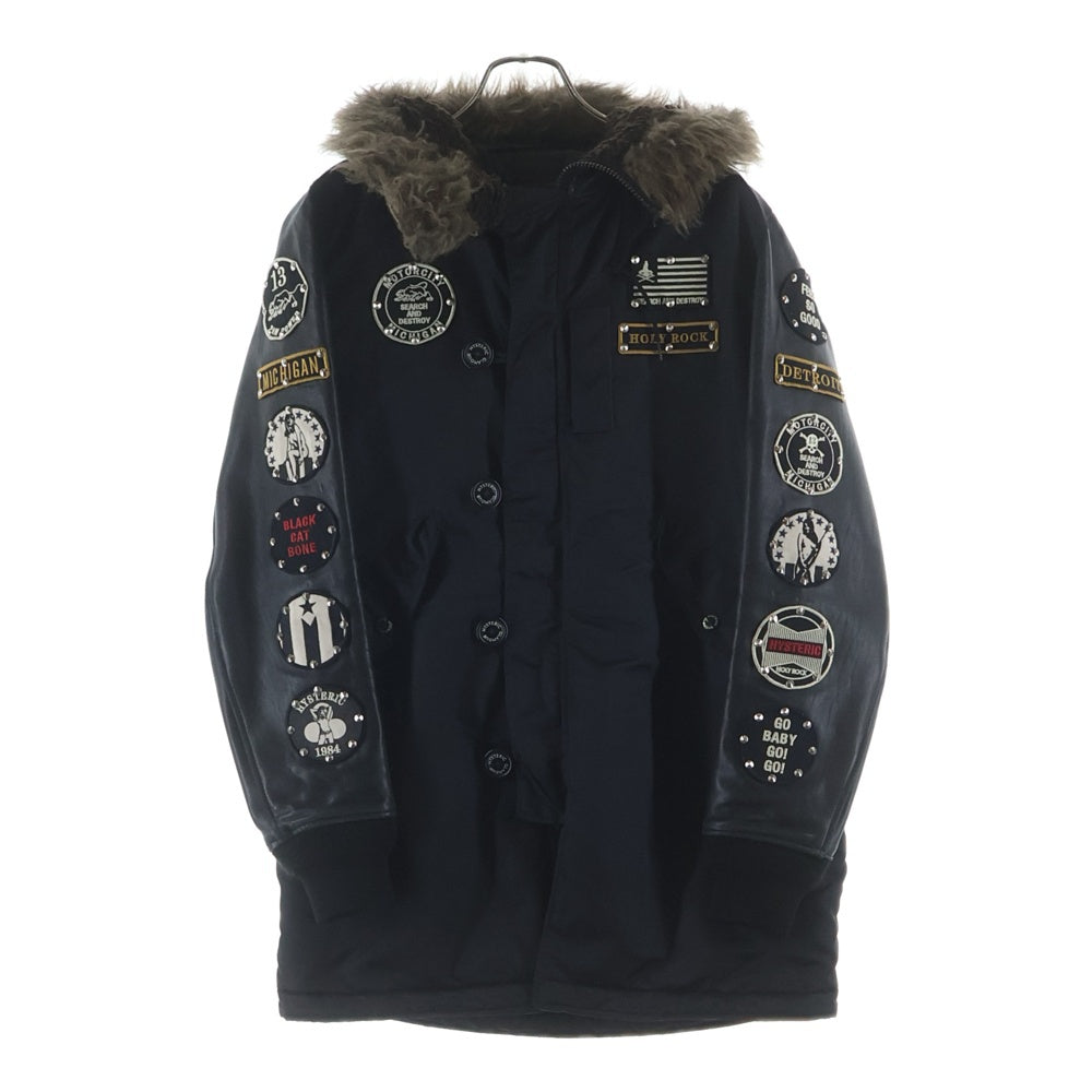 HYSTERIC GLAMOUR(ヒステリックグラマー) N-3B LEATHER SLEEVE JACKET レザースリーブ ナイロン ジャケット ブラック 0253AC07
