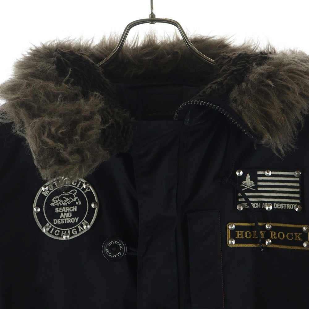 HYSTERIC GLAMOUR(ヒステリックグラマー) N-3B LEATHER SLEEVE JACKET レザースリーブ ナイロン ジャケット ブラック 0253AC07