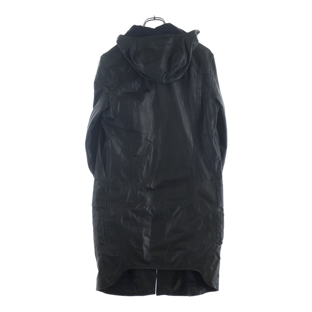 HELMUT LANG(ヘルムートラング) ARCHIVE LEATHER HOODED COAT JACKET アーカイブ レザー フード コート ラウンドジップ ジャケット ブラック 806HM425