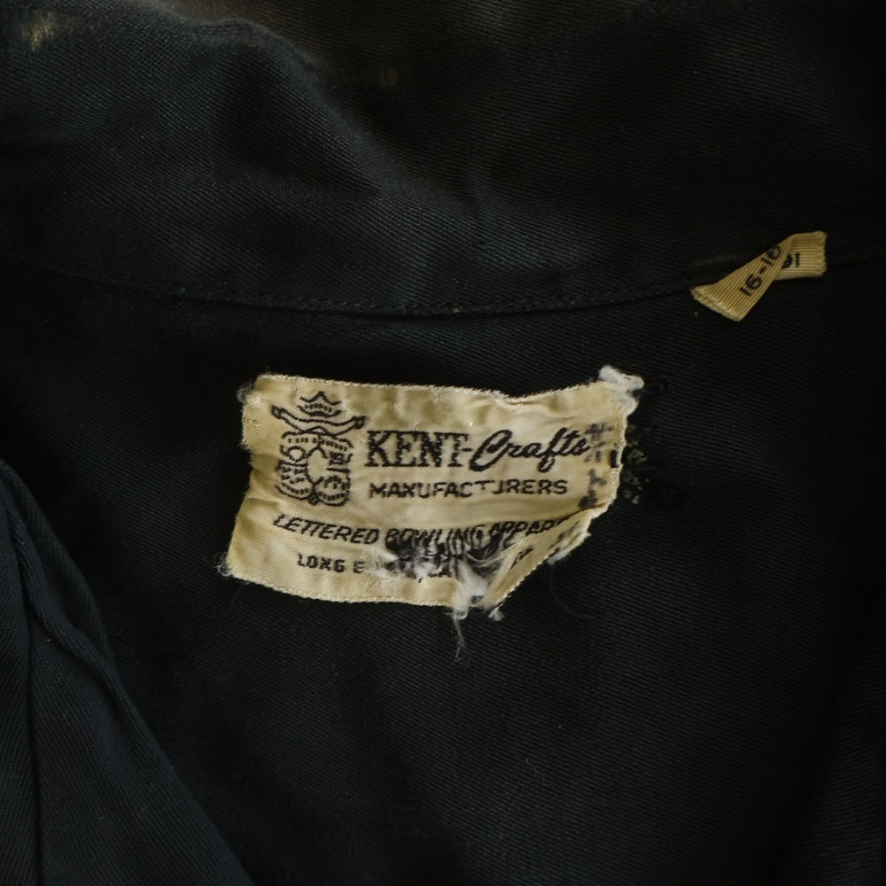 VINTAGE(ヴィンテージ) 50S KENT CRAFTS FLOCK PRINT RAYON BOWLING SHIRTS フロッキープリント ボーリングシャツ ブラック
