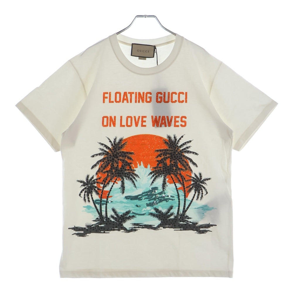 GUCCI(グッチ) Palm Tree Sequin 615044 パームツリー スパンコール 半袖Tシャツ ホワイト