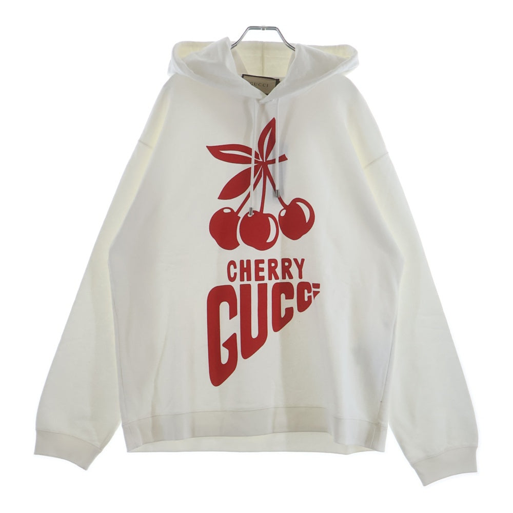 GUCCI(グッチ) CHERRY HOODIE 681220 チェリープリント プルオーバーパーカー ホワイト フーディ-