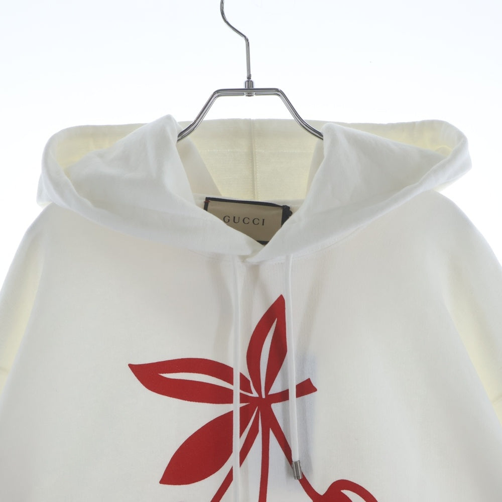 GUCCI(グッチ) CHERRY HOODIE 681220 チェリープリント プルオーバーパーカー ホワイト フーディ-