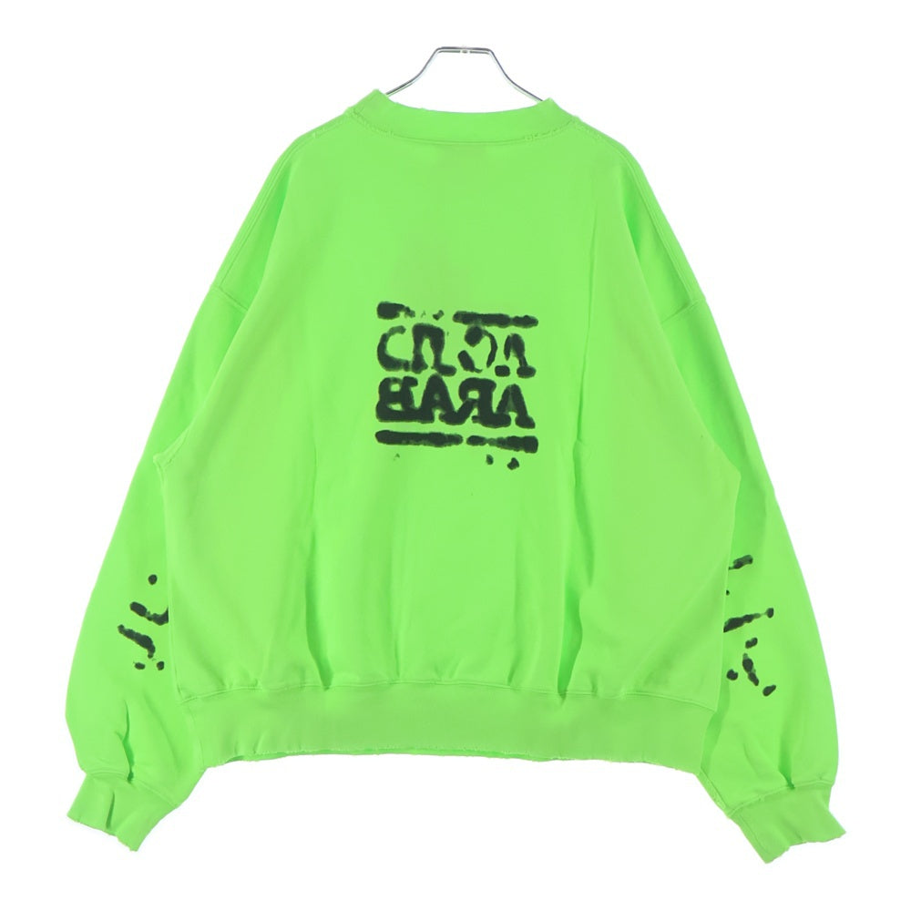 BALENCIAGA(バレンシアガ) ロゴ ダメージ加工 クルーネック長袖スウェットトレーナー ライムグリーン 697869 TMVP7