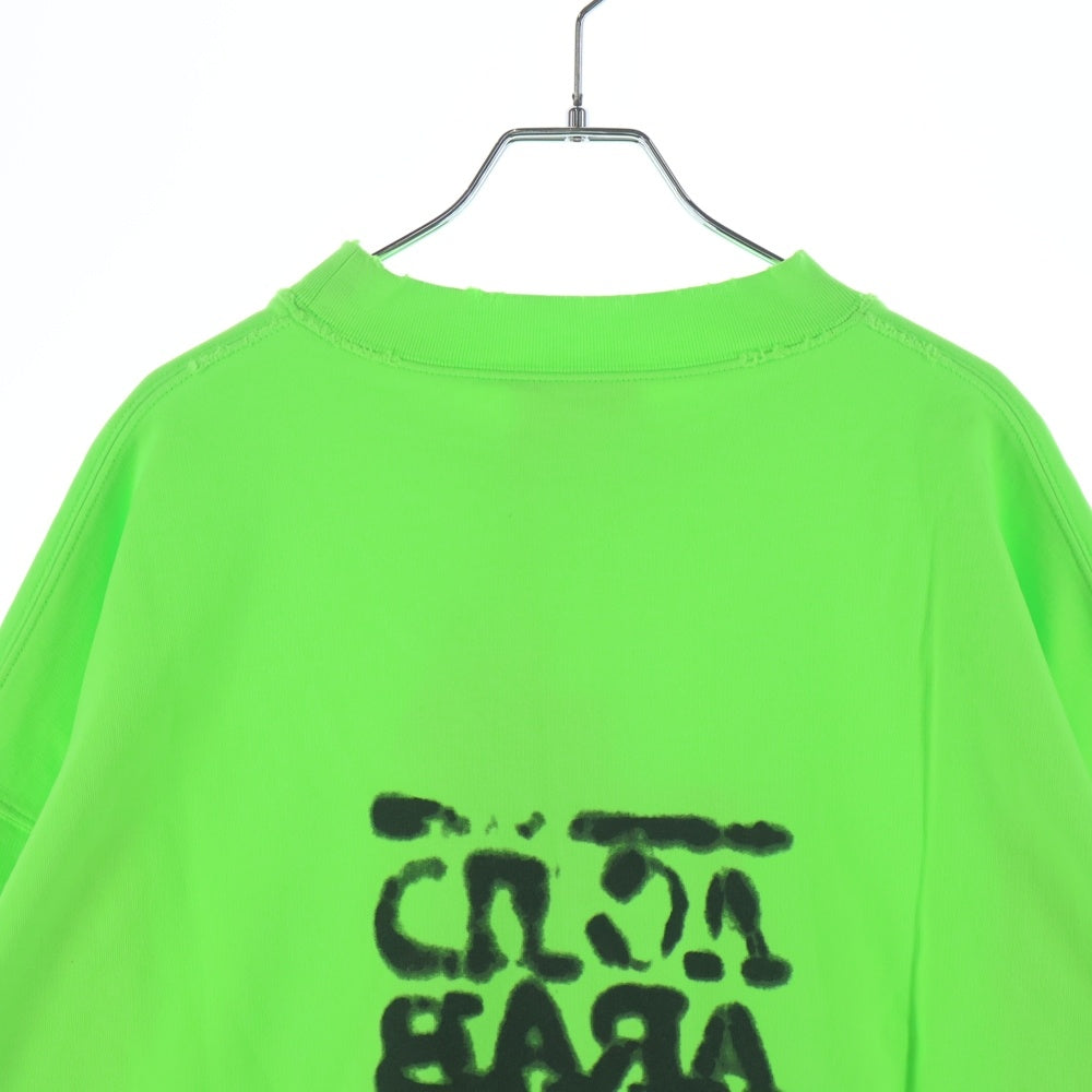 BALENCIAGA(バレンシアガ) ロゴ ダメージ加工 クルーネック長袖スウェットトレーナー ライムグリーン 697869 TMVP7