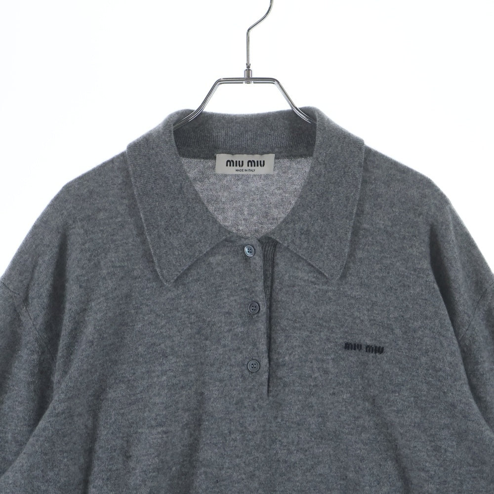 miumiu(ミュウミュウ) Logo Embroidered Cashmere Polo Knit Sweater カシミヤニット 長袖ポロシャツ グレー