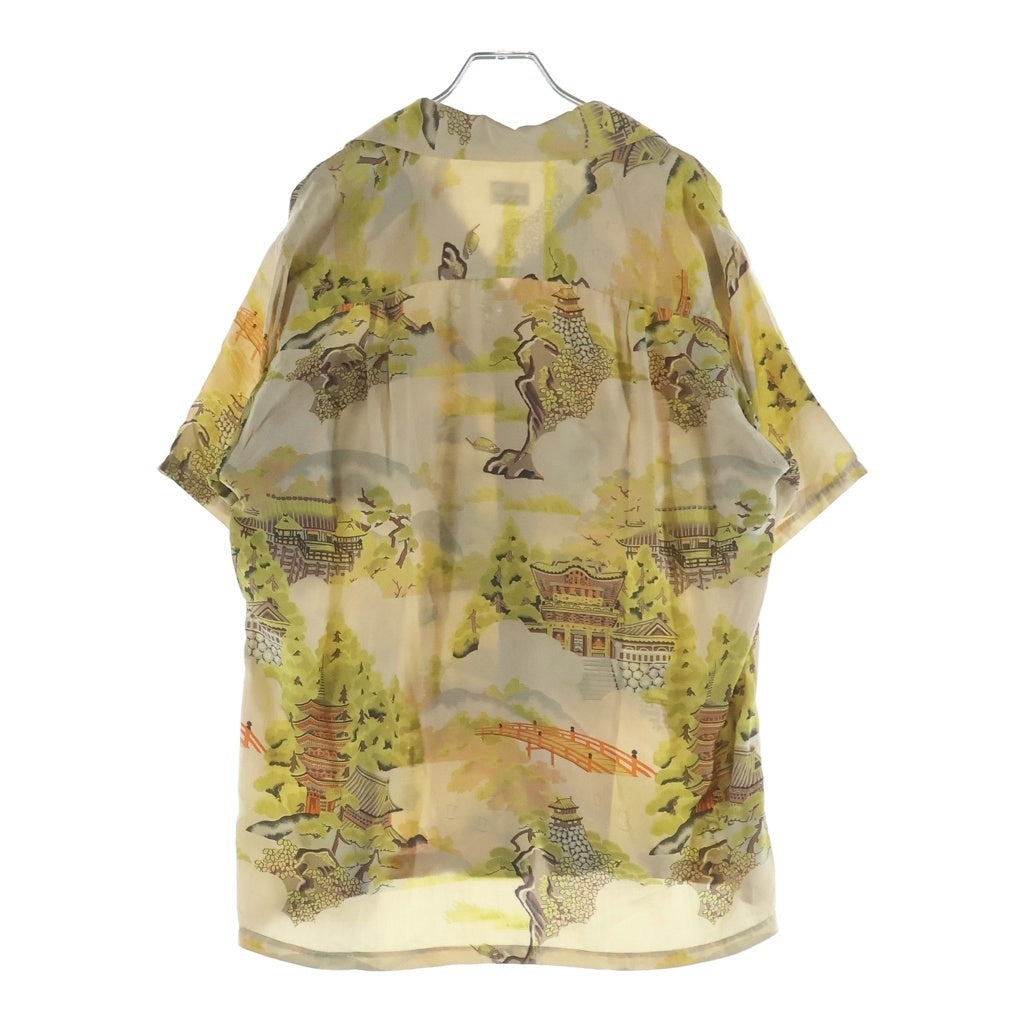 VINTAGE(ヴィンテージ) 50-60S GUMMA HOSEI ALOHA SHIRT 五重塔 和柄 シルク アロハシャツ ベージュ/イエロー/ブラウン
