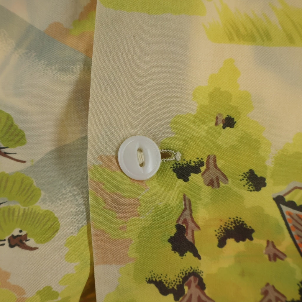 VINTAGE(ヴィンテージ) 50-60S GUMMA HOSEI ALOHA SHIRT 五重塔 和柄 シルク アロハシャツ ベージュ/イエロー/ブラウン
