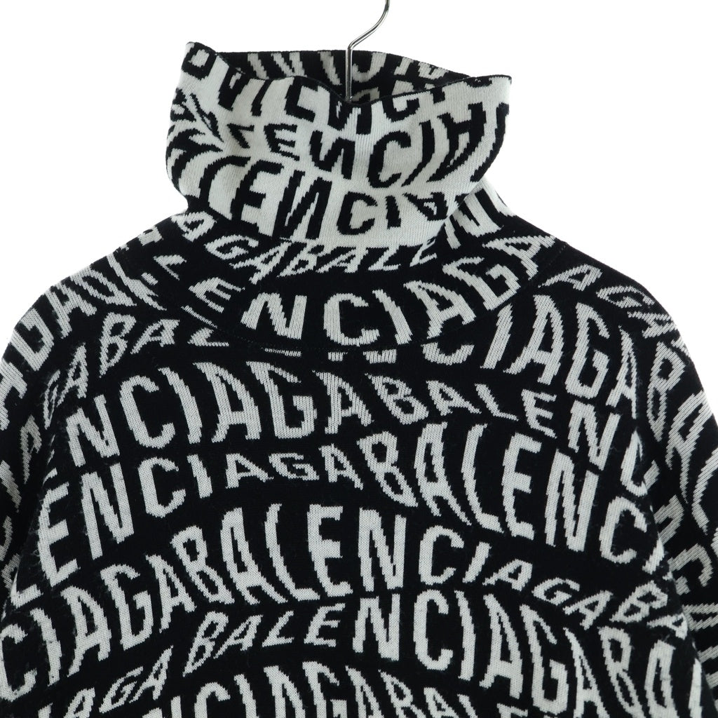 BALENCIAGAニット Balenciaga Women's Knit Crew Neck Wool Sweater Logo All Over Size