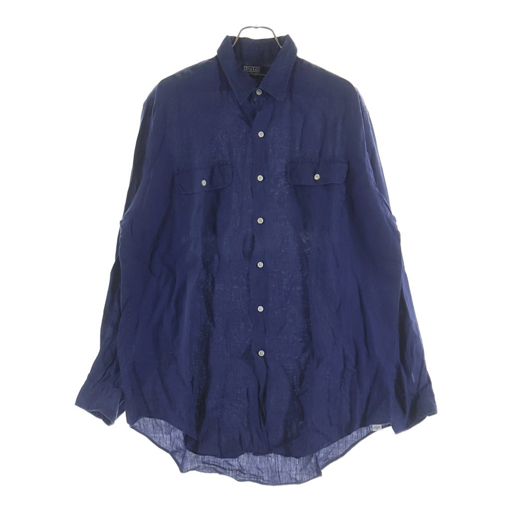 POLO RALPH LAUREN(ポロラルフローレン) 90S PRATT LINEN L/S SHIRT プラット リネン ロングスリーブ シャツ ブルー
