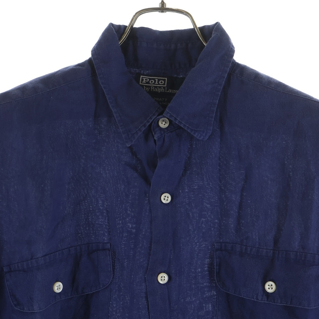 POLO RALPH LAUREN(ポロラルフローレン) 90S PRATT LINEN L/S SHIRT プラット リネン ロングスリーブ シャツ ブルー