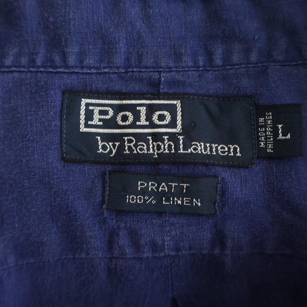 POLO RALPH LAUREN(ポロラルフローレン) 90S PRATT LINEN L/S SHIRT プラット リネン ロングスリーブ シャツ ブルー