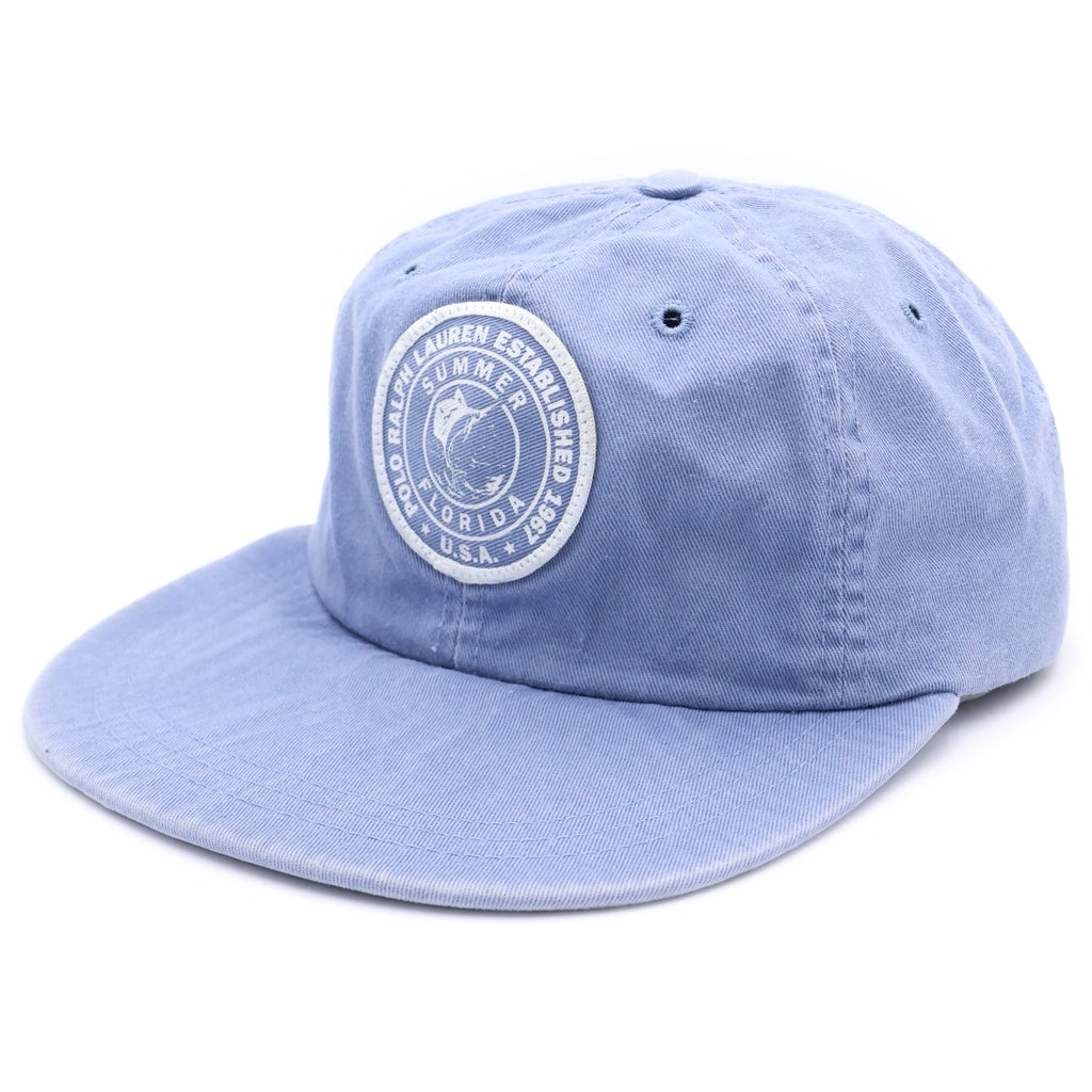 POLO RALPH LAUREN(ポロラルフローレン) 80-90S ESTABLISHED 1967 SUMMER FLORIDA SWORDFISH CAP USA製 メカジキ ワッペン コットン ベースボールキャップ ブルー