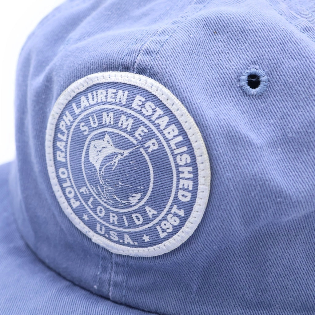 POLO RALPH LAUREN(ポロラルフローレン) 80-90S ESTABLISHED 1967 SUMMER FLORIDA SWORDFISH CAP USA製 メカジキ ワッペン コットン ベースボールキャップ ブルー