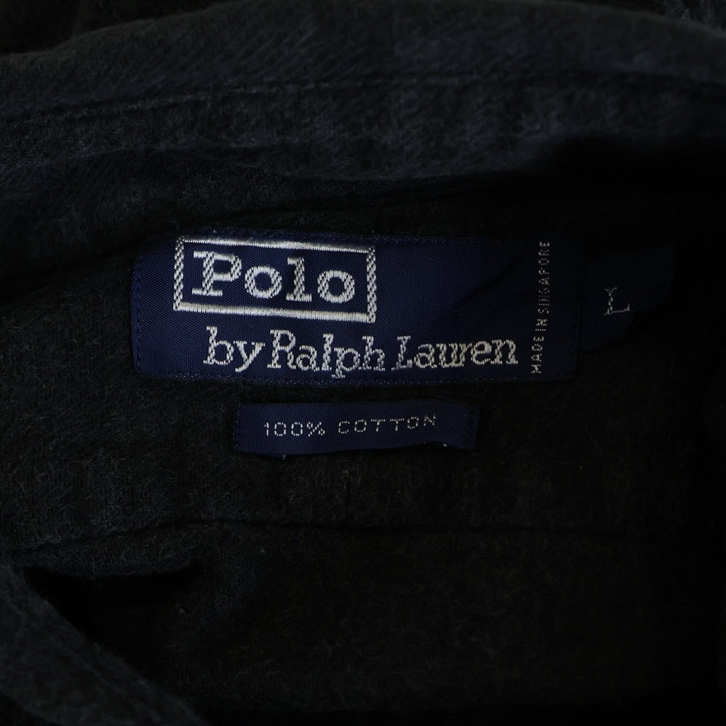 POLO RALPH LAUREN(ポロラルフローレン) 90S COTTON FLANNEL L/S SHIRT コットン フランネル エルボーパッチ 長袖シャツ ブラック