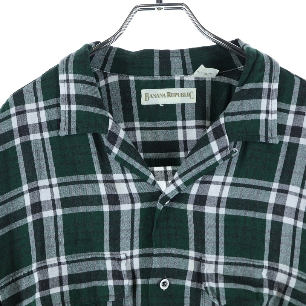 BANANA REPUBLIC(バナナリパブリック) 90S VINTAGE OPEN COLLAR RAYON CHECK L/S SHIRT 香港製 オープンカラー レーヨン チェック 長袖シャツ グリーン/ホワイト/ブラック