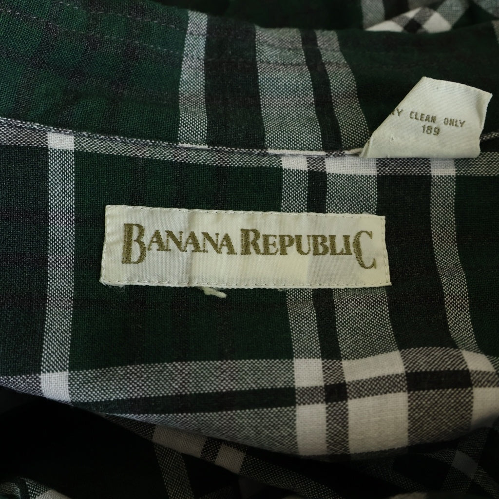 BANANA REPUBLIC(バナナリパブリック) 90S VINTAGE OPEN COLLAR RAYON CHECK L/S SHIRT 香港製 オープンカラー レーヨン チェック 長袖シャツ グリーン/ホワイト/ブラック