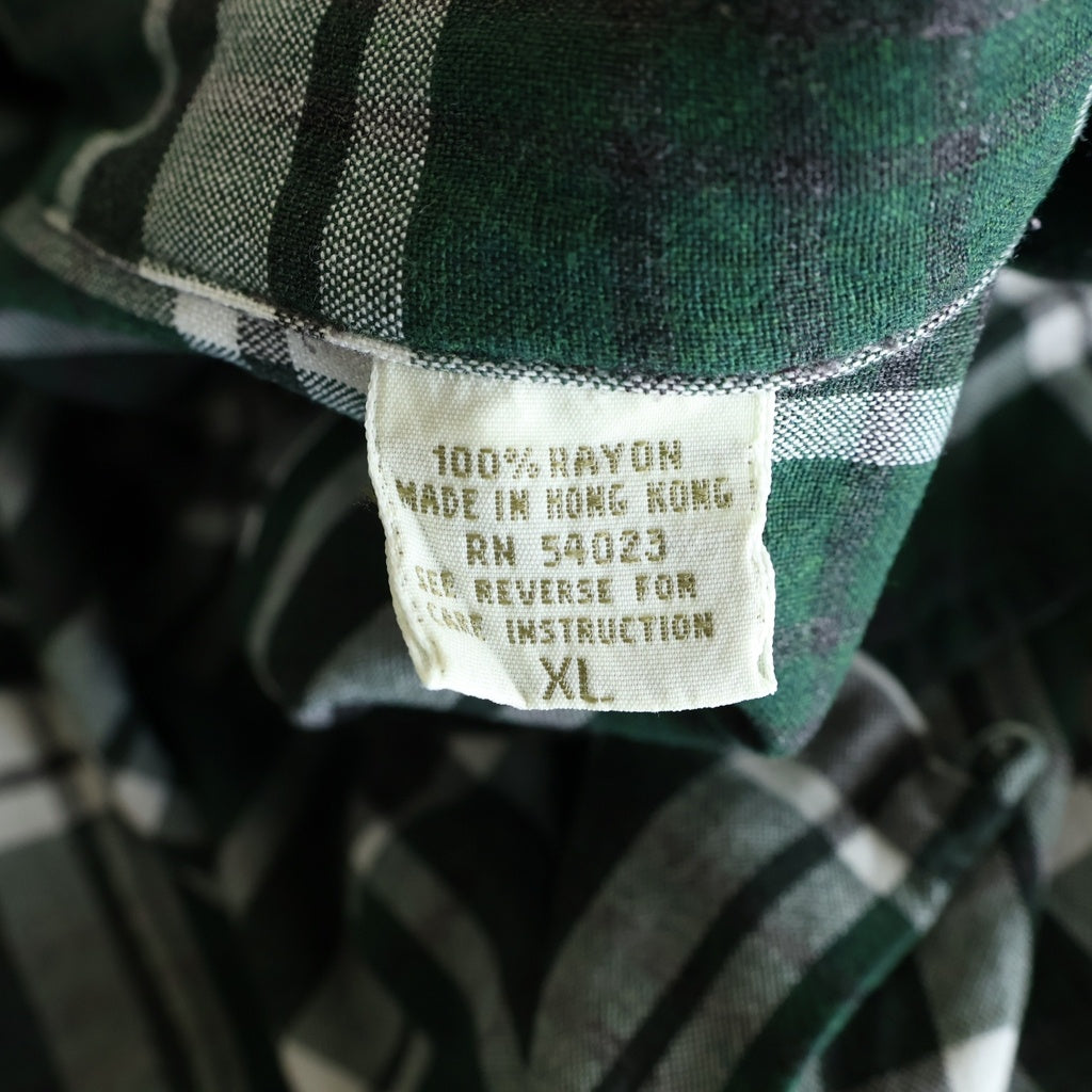 BANANA REPUBLIC(バナナリパブリック) 90S VINTAGE OPEN COLLAR RAYON CHECK L/S SHIRT 香港製 オープンカラー レーヨン チェック 長袖シャツ グリーン/ホワイト/ブラック