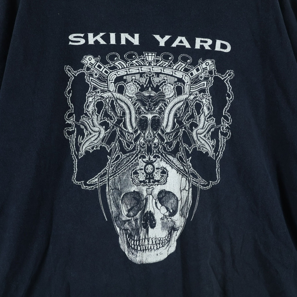 VINTAGE(ヴィンテージ) 90S SKIN YARD 1000 SMILING KNUCKLES CANT BE WRONG SKULL TEE スキンヤード バンド アート オーバープリント 半袖Tシャツ カットソー ブラック