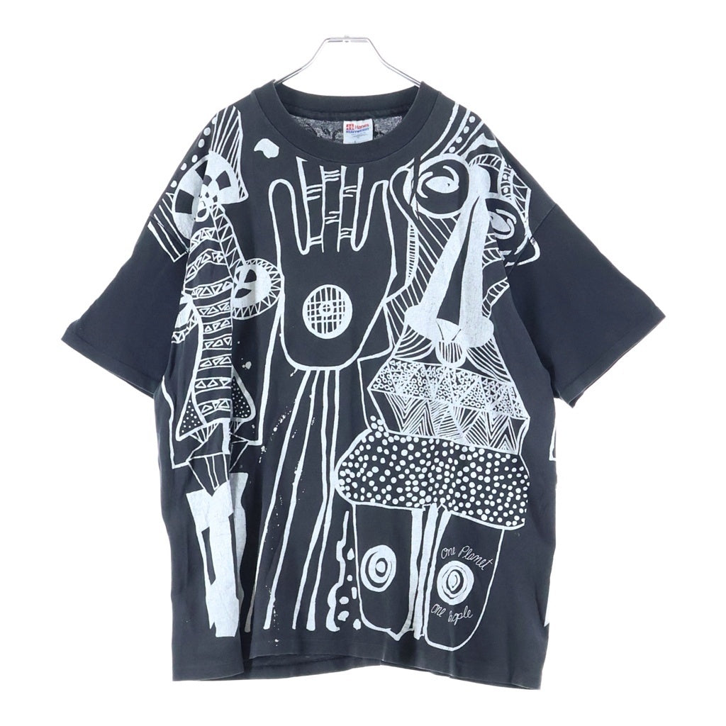 VINTAGE(ヴィンテージ) 90S OLUJIMI ART ONE PLANET ONE PEOPLE OVER PRINT TEE 1993 アート オーバープリント 半袖Tシャツ カットソー ブラック